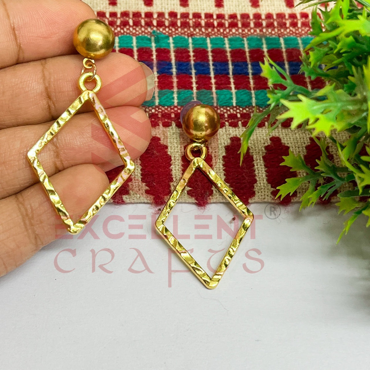 Ball Stud Diamond Shape Texture Earring Bezels - (1Pair)