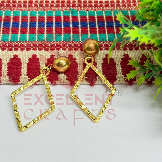 Ball Stud Diamond Shape Texture Earring Bezels - (1Pair)
