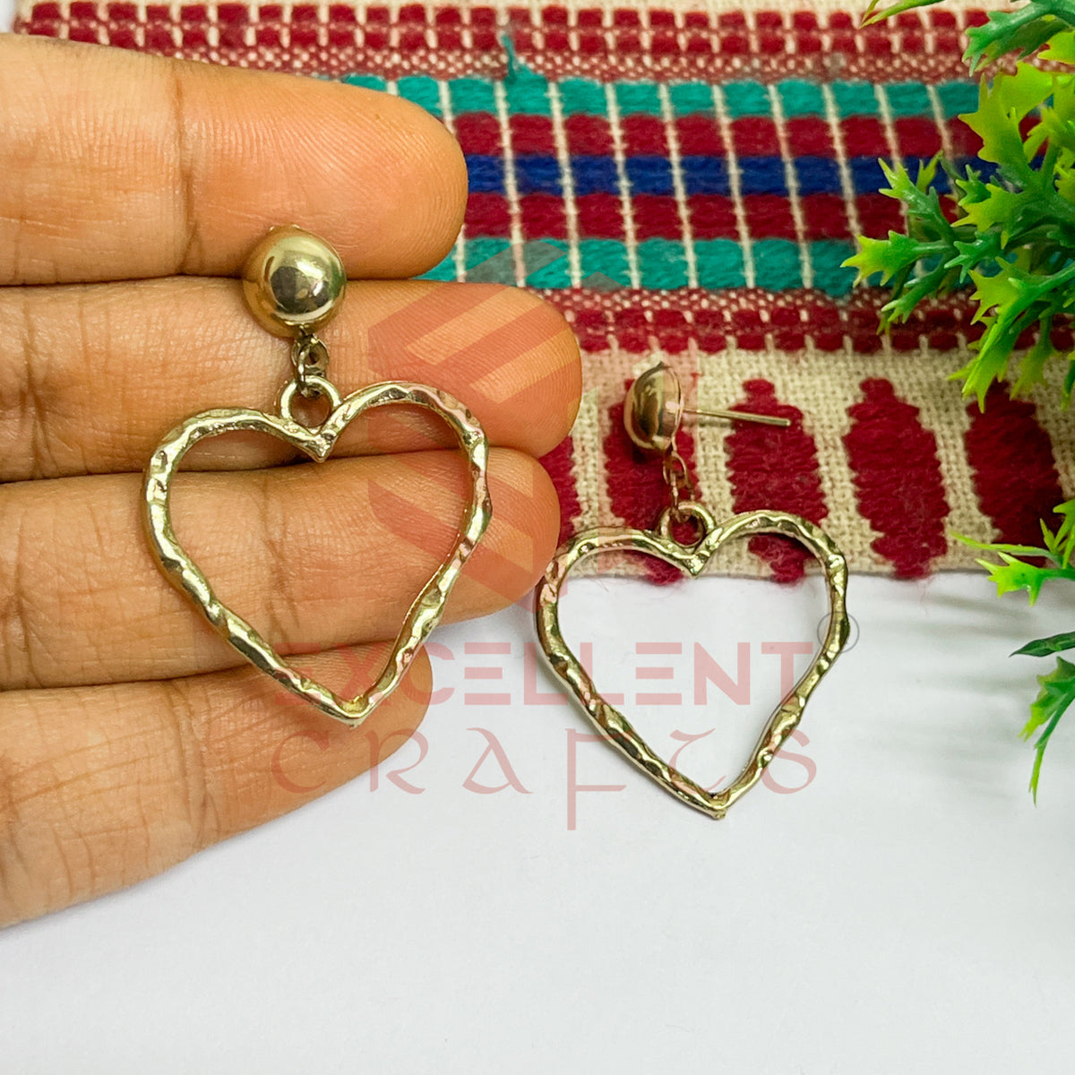 Ball Stud Heart Shape Texture Earring Bezels - (1Pair)