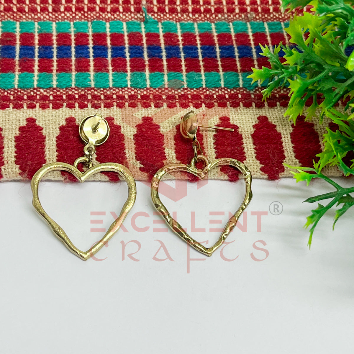 Ball Stud Heart Shape Texture Earring Bezels - (1Pair)