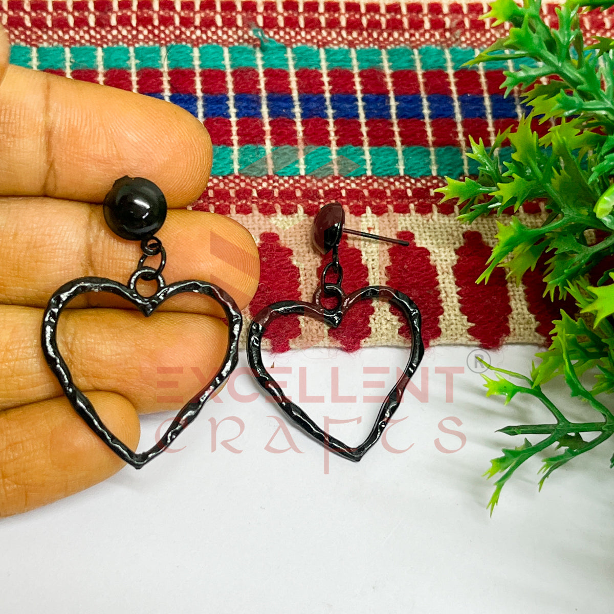 Ball Stud Heart Shape Texture Earring Bezels - (1Pair)