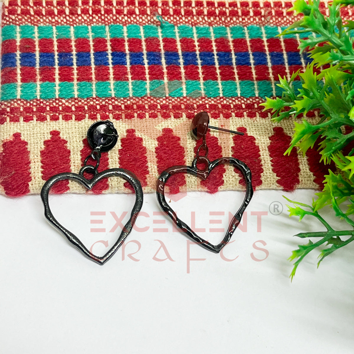 Ball Stud Heart Shape Texture Earring Bezels - (1Pair)