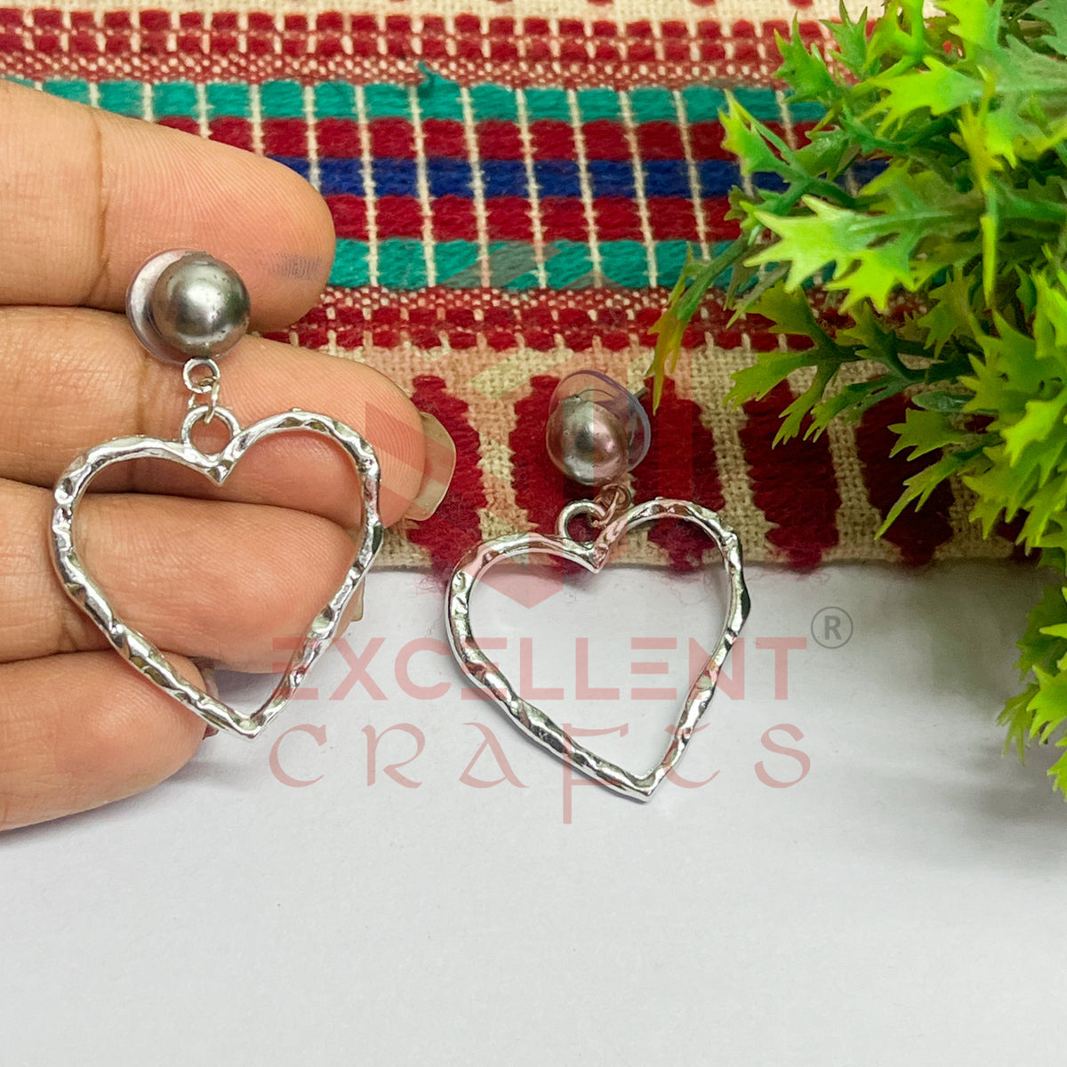 Ball Stud Heart Shape Texture Earring Bezels - (1Pair)