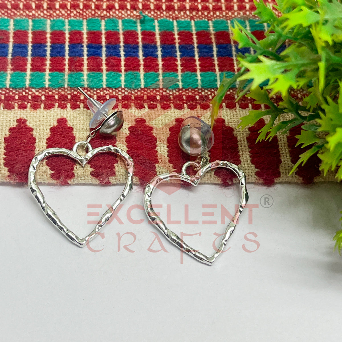 Ball Stud Heart Shape Texture Earring Bezels - (1Pair)