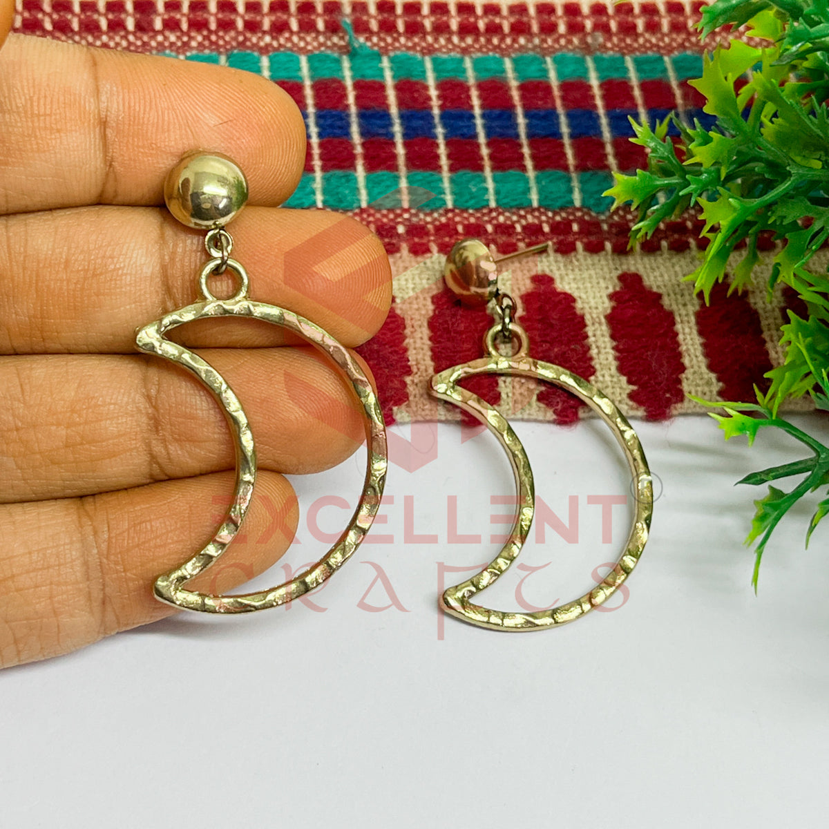 Ball Stud Halfmoon Shape Texture Earring Bezels - (1Pair)