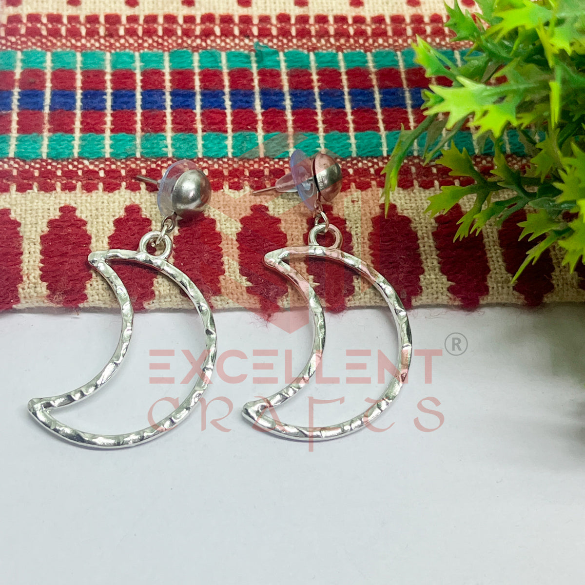 Ball Stud Halfmoon Shape Texture Earring Bezels - (1Pair)
