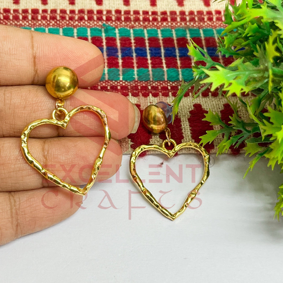 Ball Stud Heart Shape Texture Earring Bezels - (1Pair)