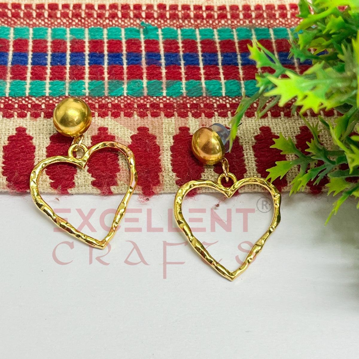 Ball Stud Heart Shape Texture Earring Bezels - (1Pair)
