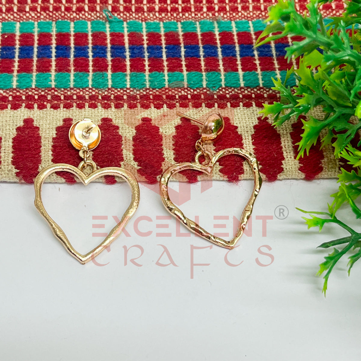 Ball Stud Heart Shape Texture Earring Bezels - (1Pair)