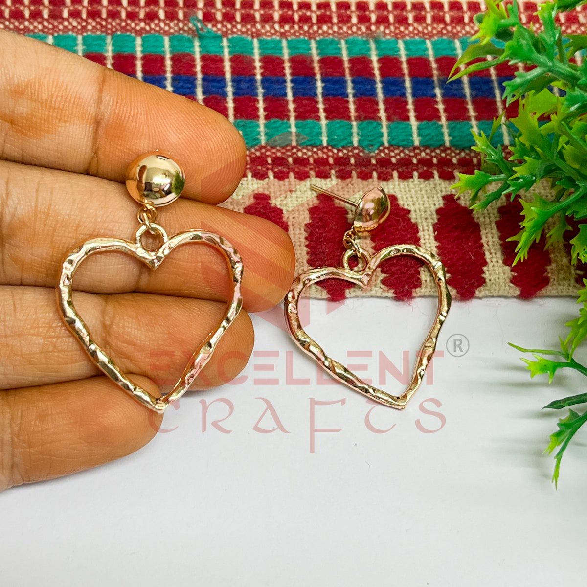Ball Stud Heart Shape Texture Earring Bezels - (1Pair)