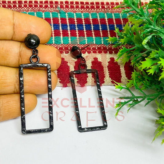 Ball Stud Long Rectangle Shape Texture Earring Bezels - (1Pair)