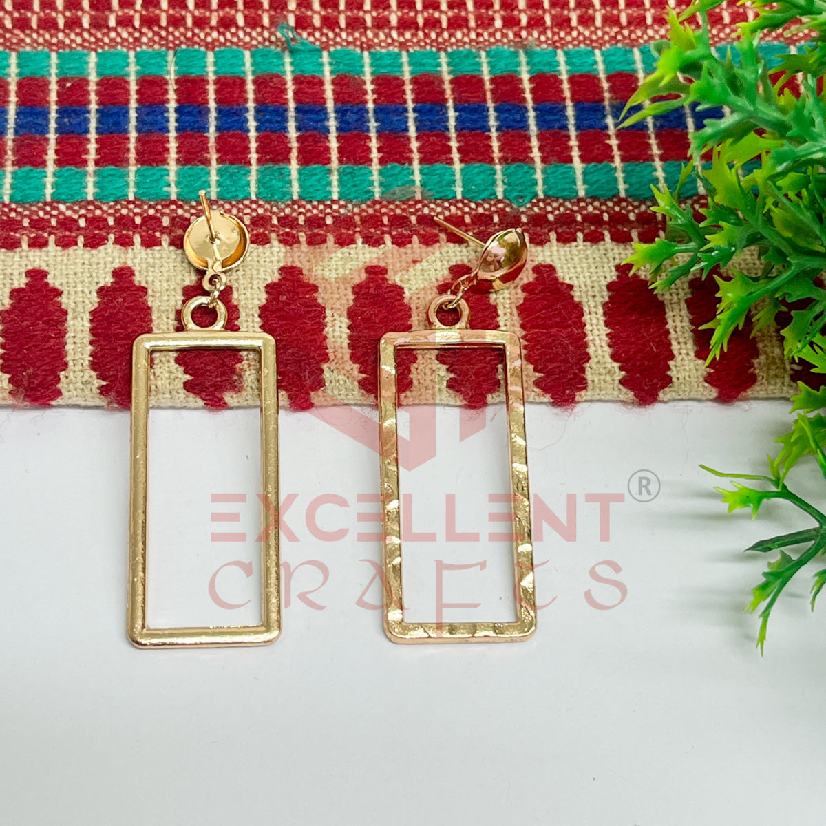 Ball Stud Long Rectangle Shape Texture Earring Bezels - (1Pair)