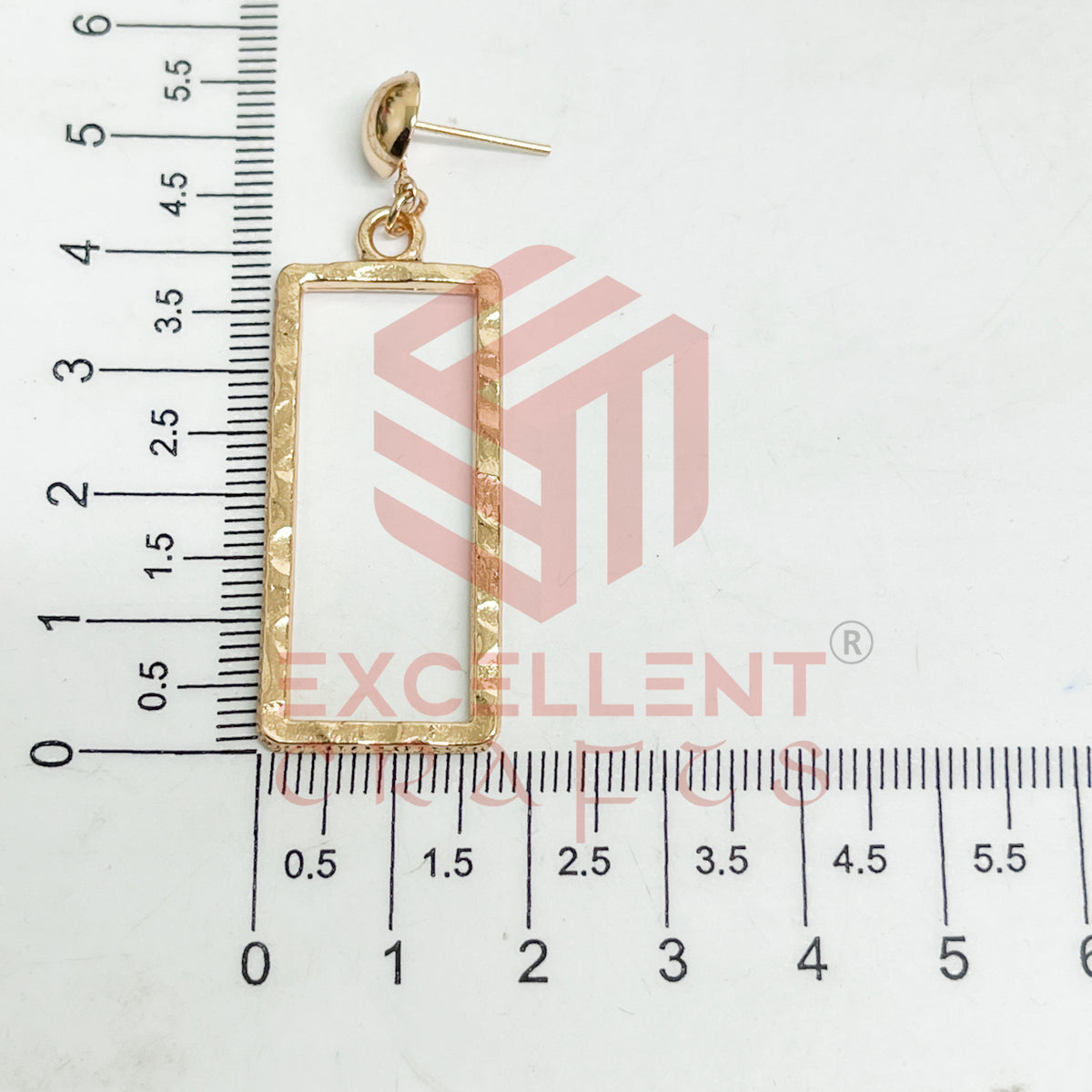 Ball Stud Long Rectangle Shape Texture Earring Bezels - (1Pair)