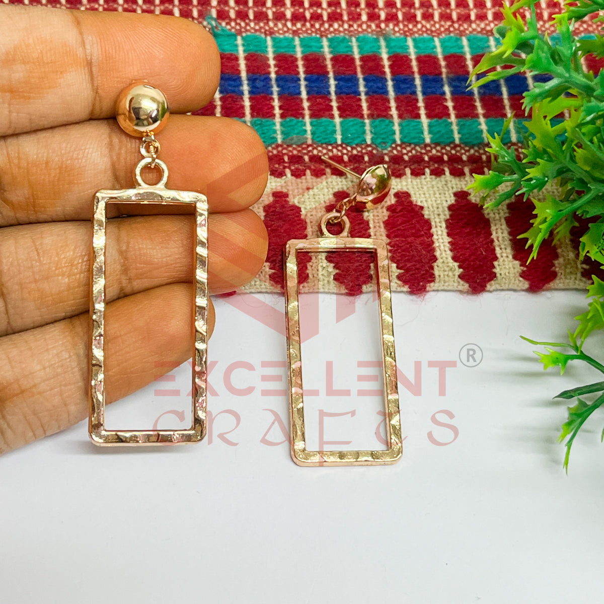 Ball Stud Long Rectangle Shape Texture Earring Bezels - (1Pair)