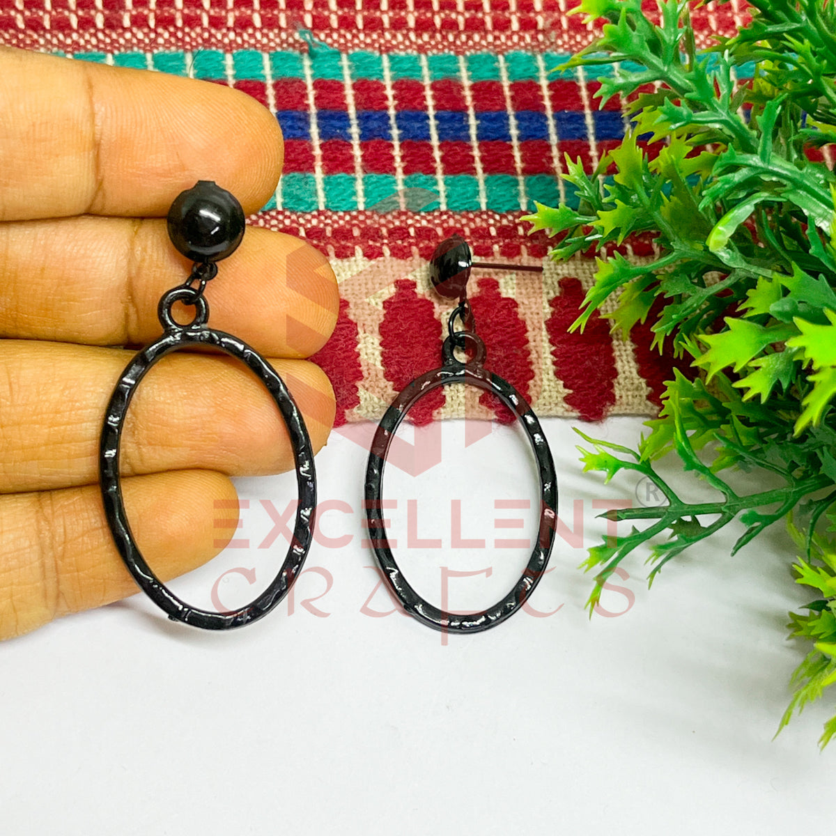 Ball Stud Oval Shape Texture Earring Bezels - (1Pair)