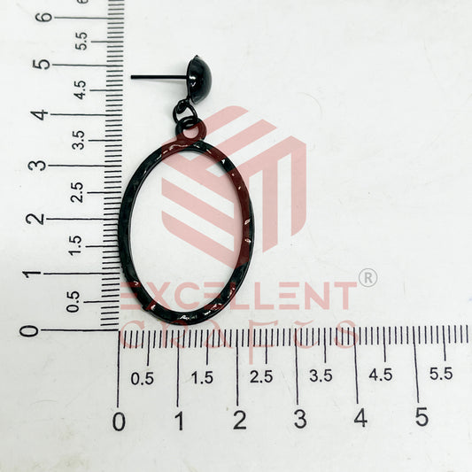 Ball Stud Oval Shape Texture Earring Bezels - (1Pair)
