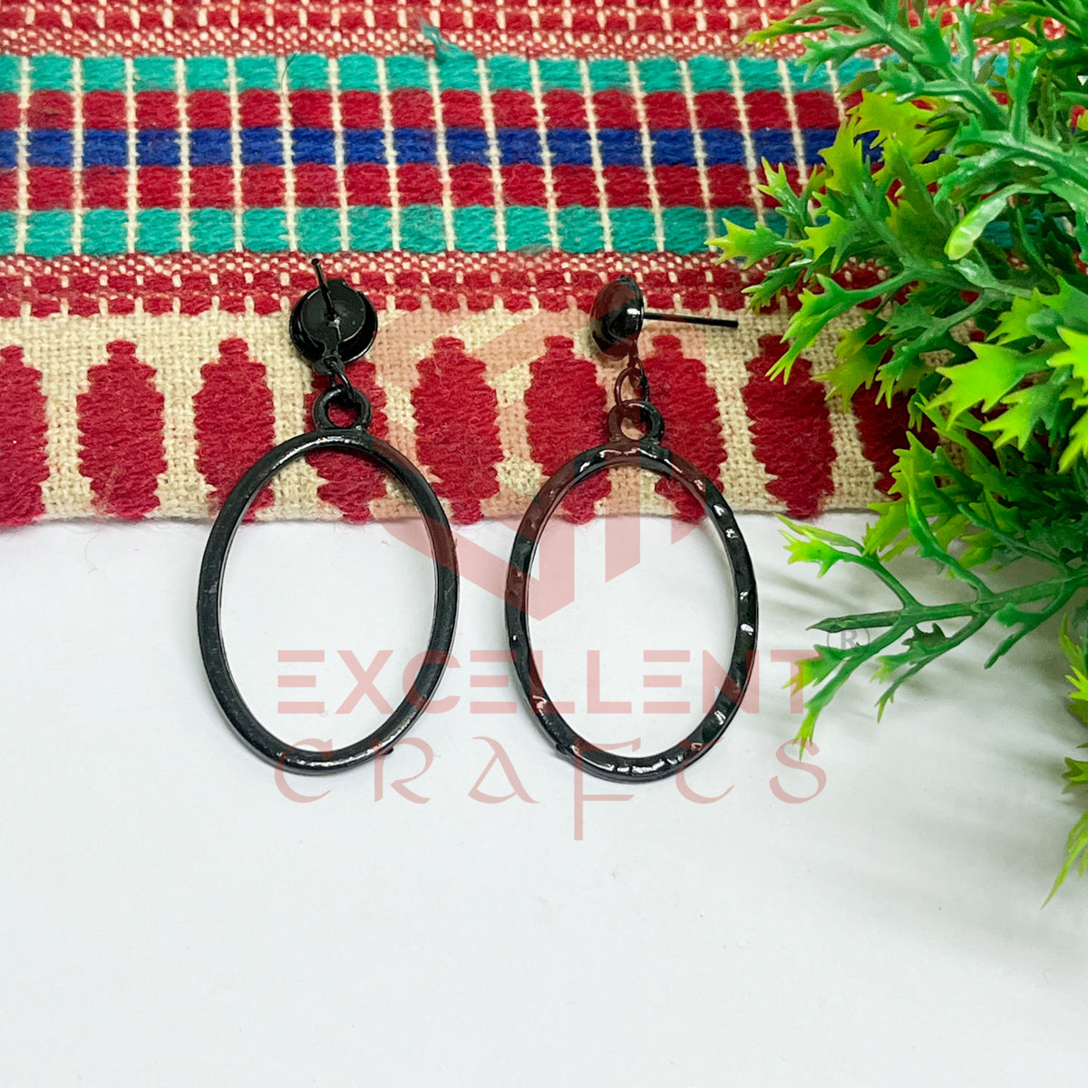 Ball Stud Oval Shape Texture Earring Bezels - (1Pair)