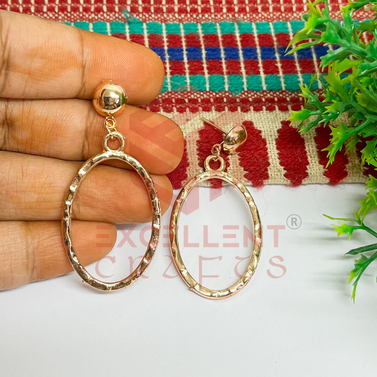 Ball Stud Oval Shape Texture Earring Bezels - (1Pair)