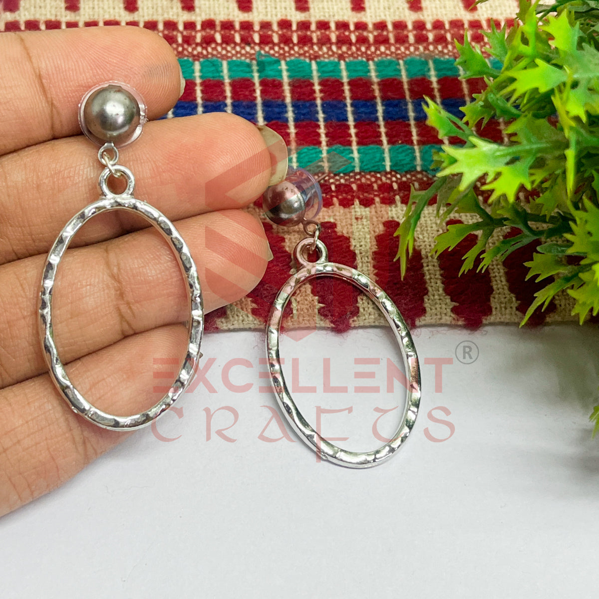 Ball Stud Oval Shape Texture Earring Bezels - (1Pair)