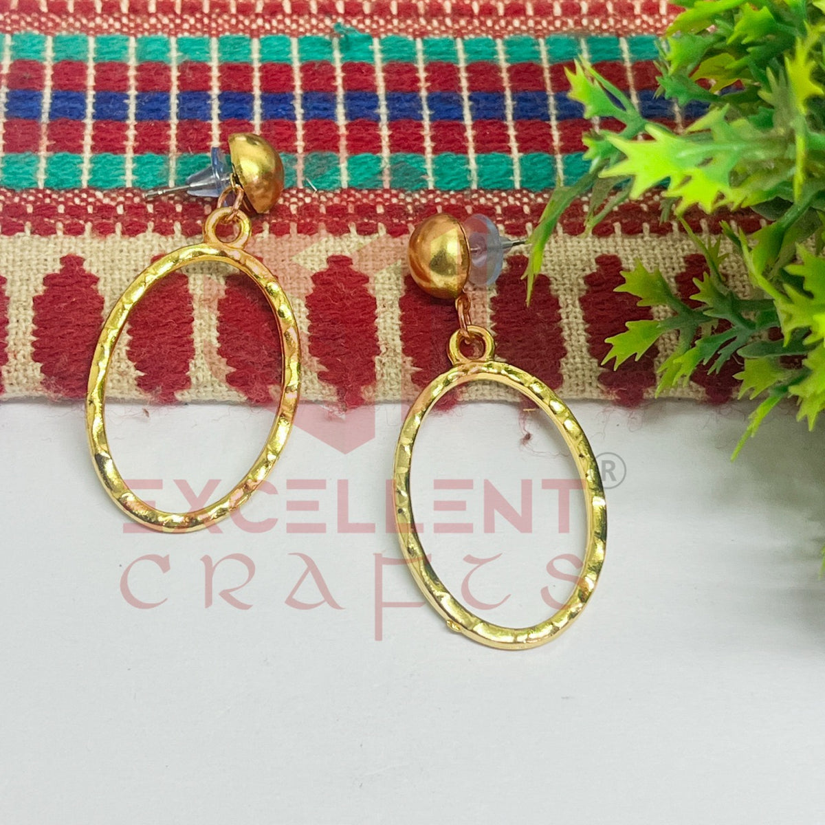 Ball Stud Oval Shape Texture Earring Bezels - (1Pair)