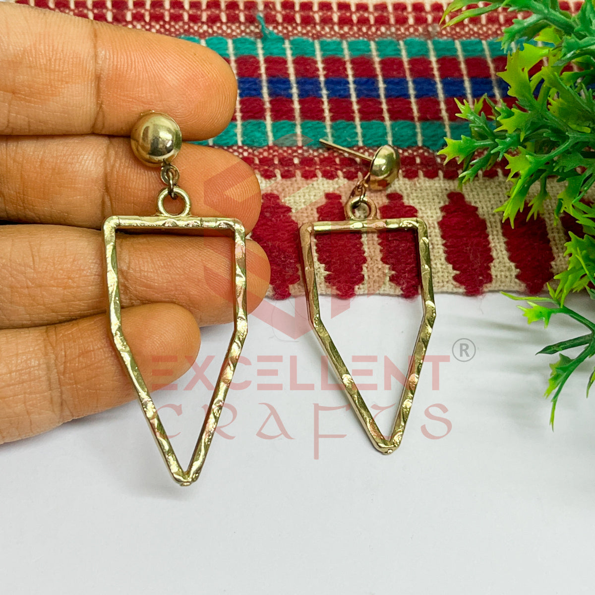 Ball Stud Pentagon Shape Texture Earring Bezels - (1Pair)