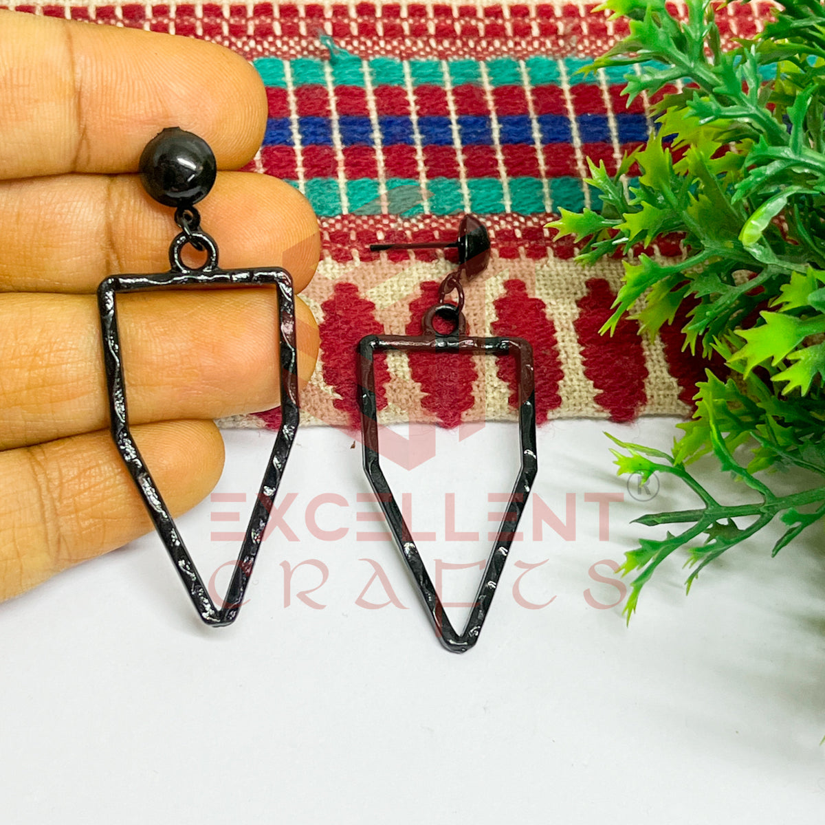Ball Stud Pentagon Shape Texture Earring Bezels - (1Pair)
