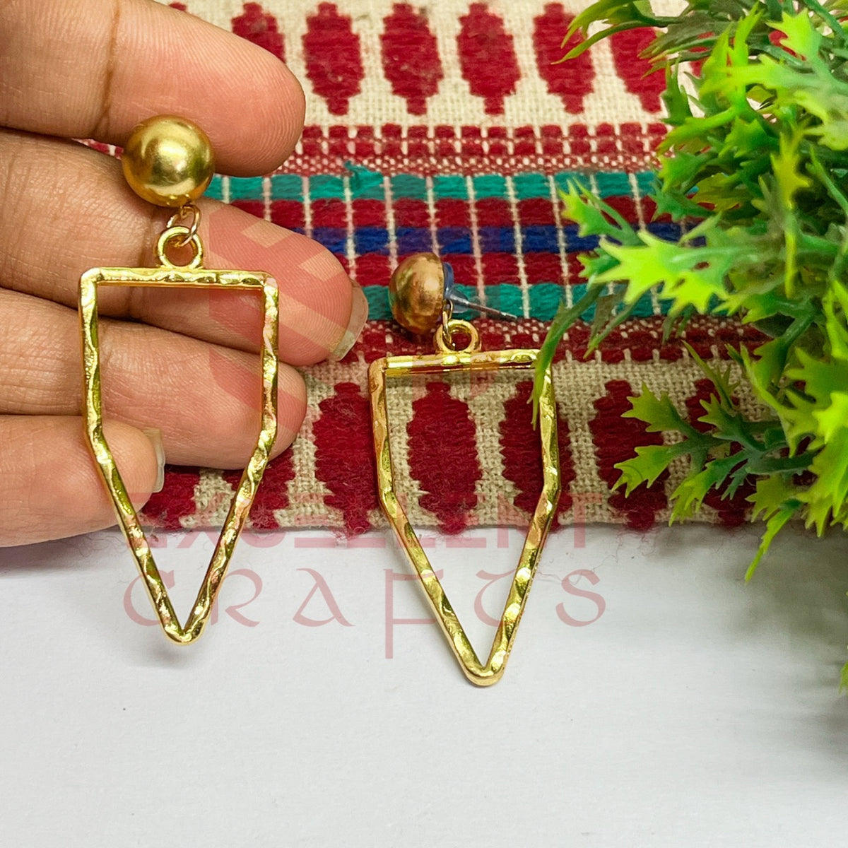 Ball Stud Pentagon Shape Texture Earring Bezels - (1Pair)