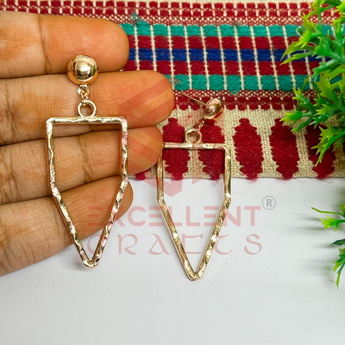 Ball Stud Pentagon Shape Texture Earring Bezels - (1Pair)
