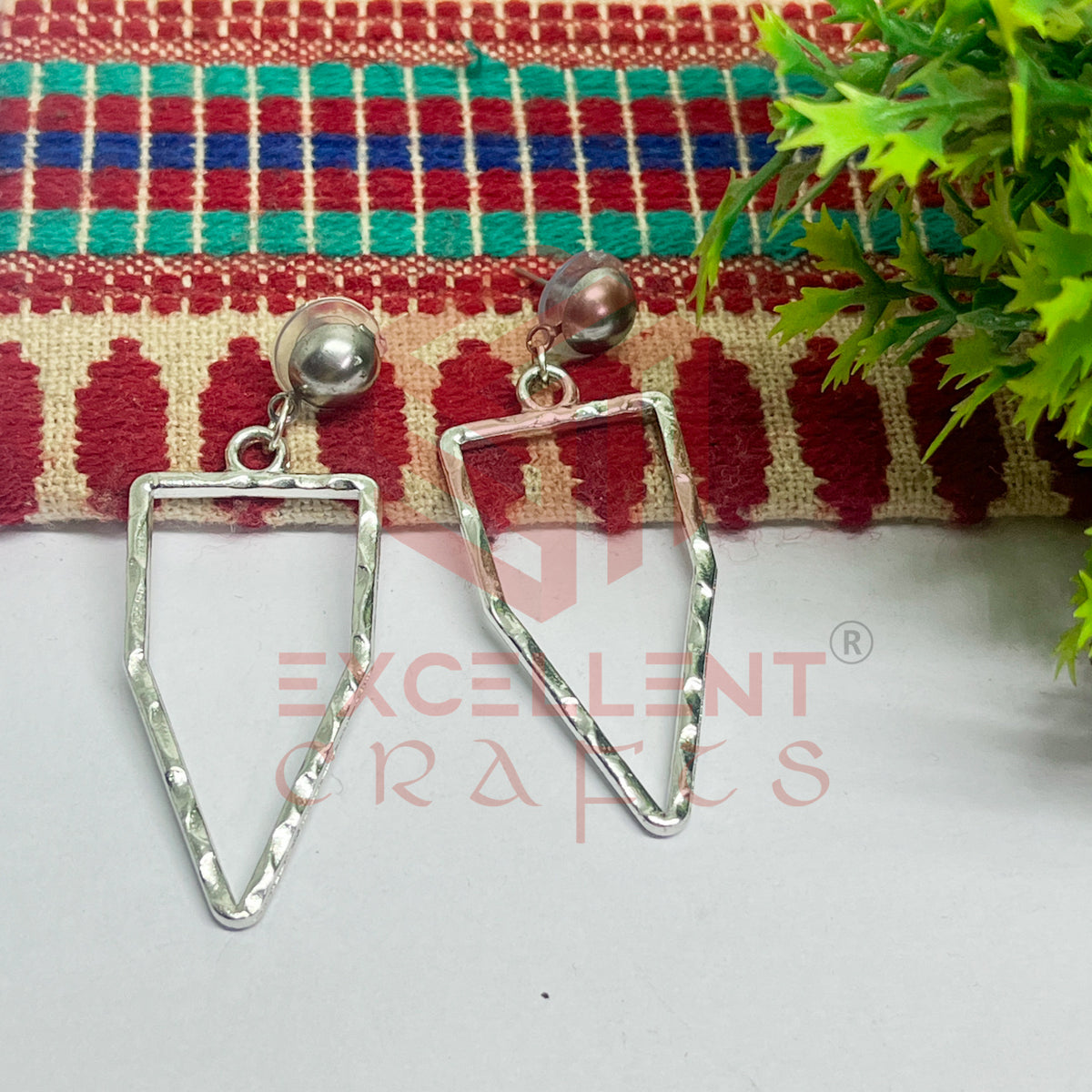 Ball Stud Pentagon Shape Texture Earring Bezels - (1Pair)