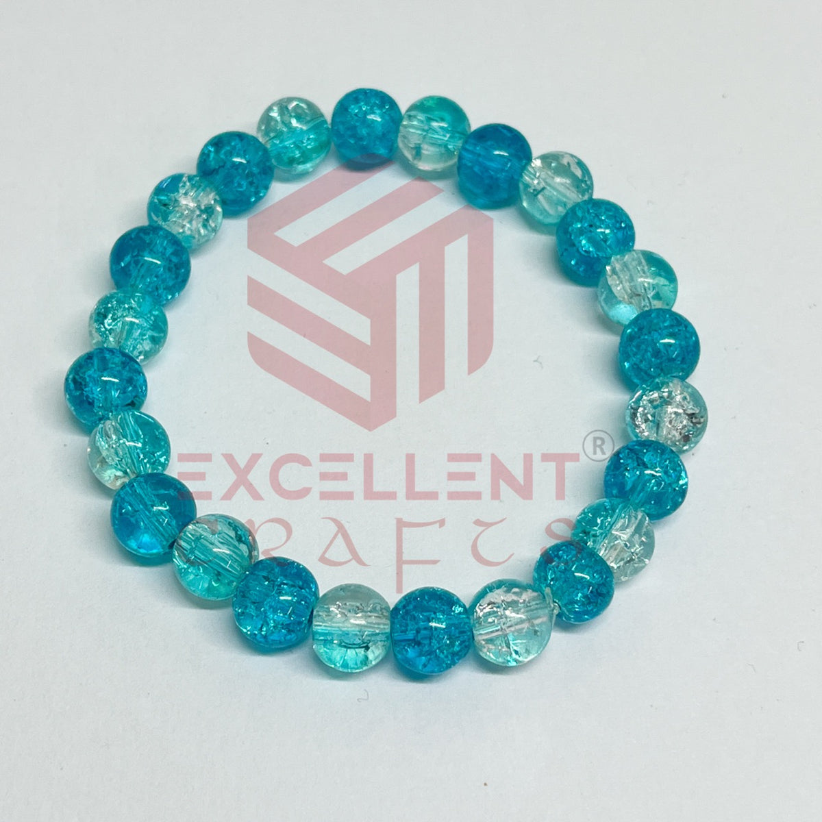 8mm Crackle Bead Bracelet Blue Sea Green
