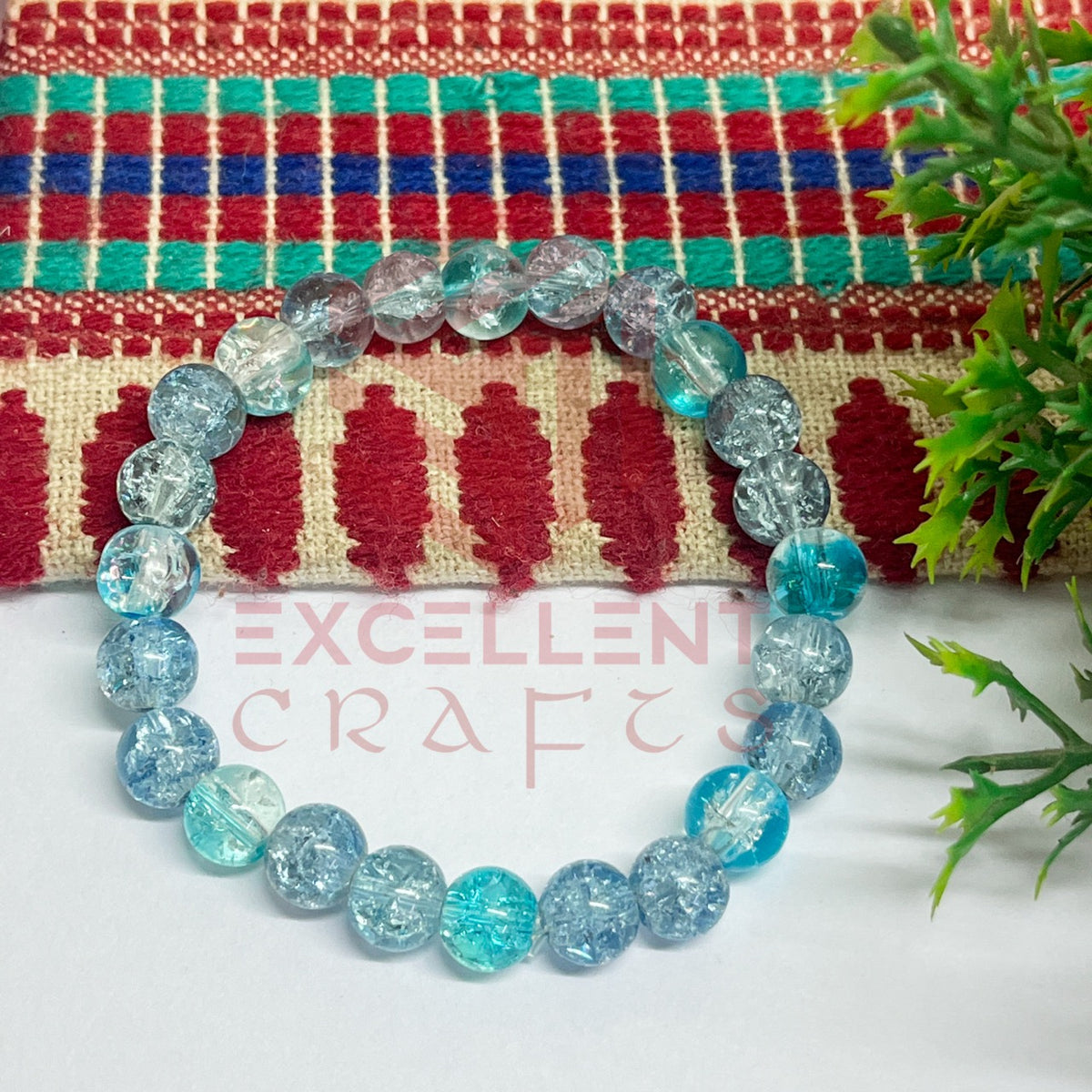 8mm Crackle Bead Bracelet Blue Shades