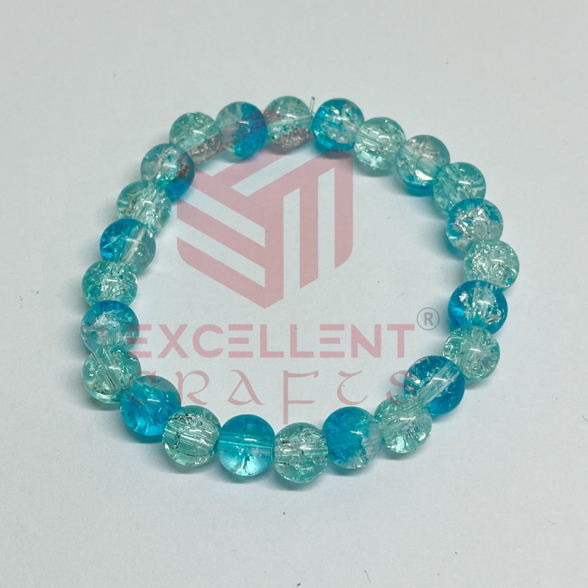 8mm Crackle Bead Bracelet Blue White and Sea Green Bead Combo