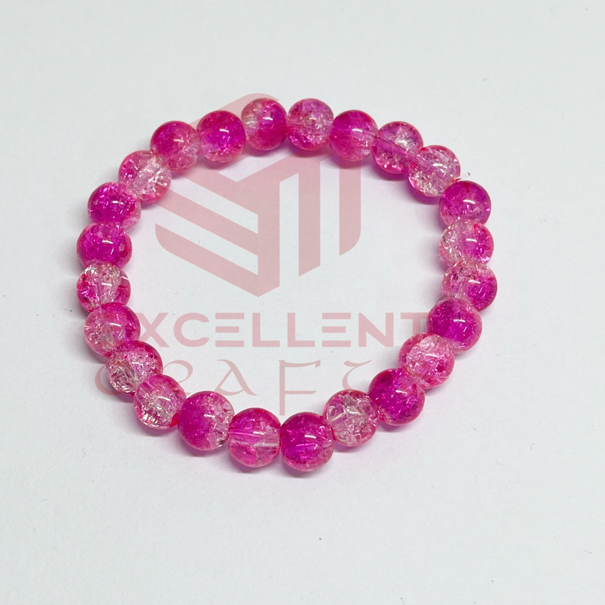 8mm Crackle Bead Bracelet  Pink White