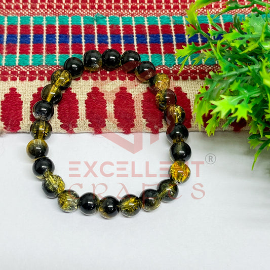 8mm Crackle Bead Bracelet Black and Yellow