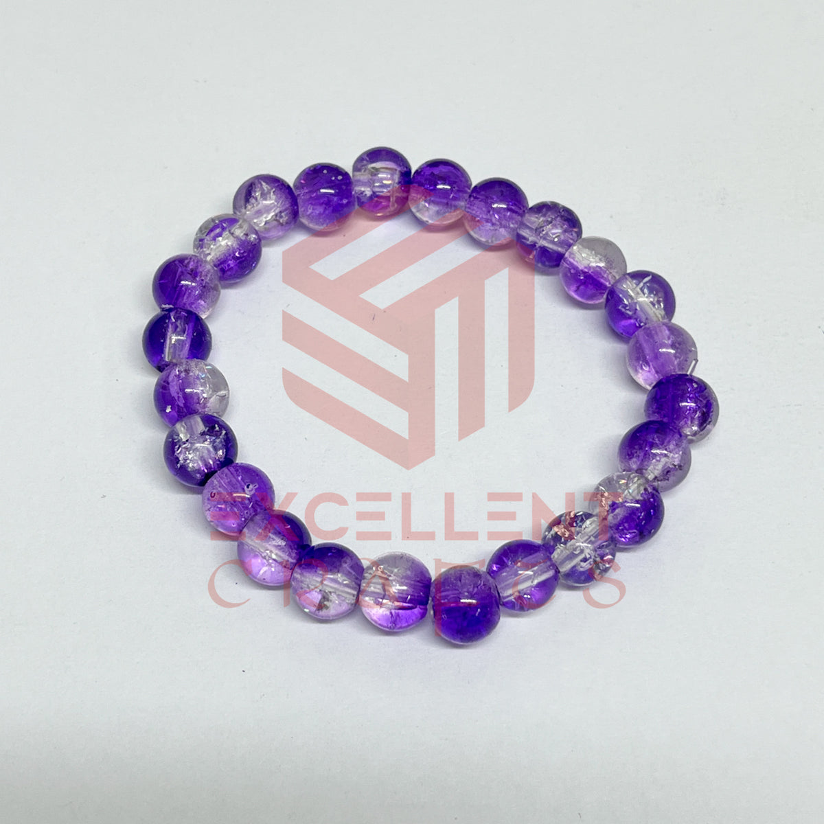 8mm Crackle Bead Bracelet violet and white