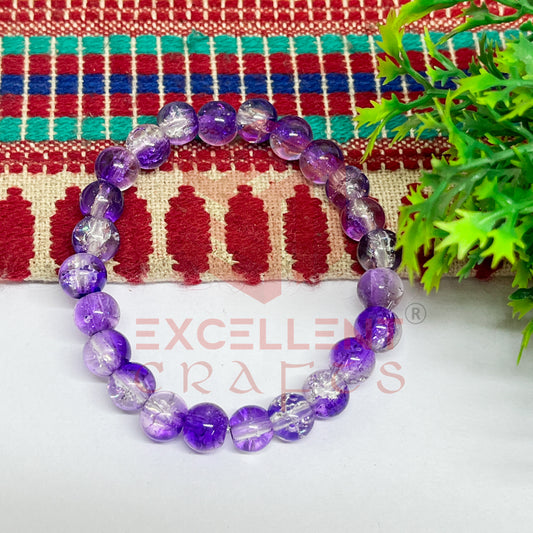 8mm Crackle Bead Bracelet violet and white