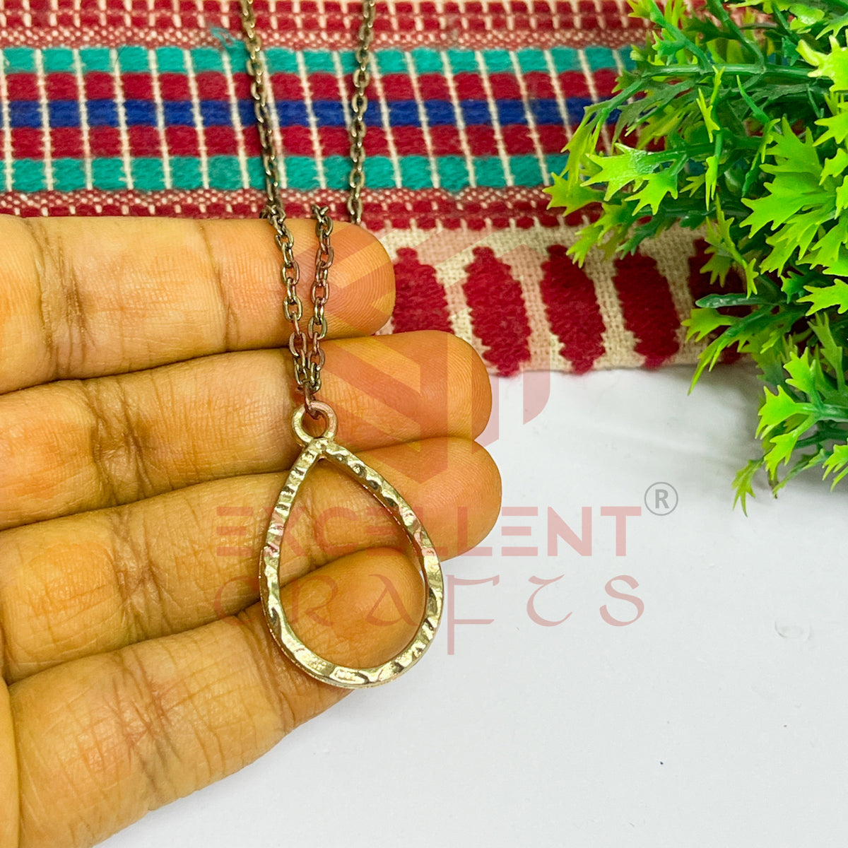 Teardrop Textured Pendant with Chain