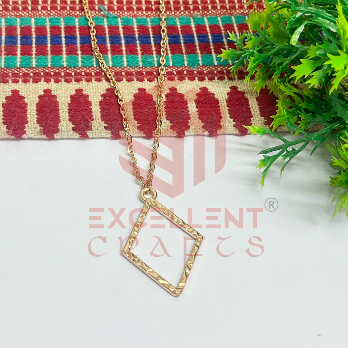 Diamond Textured Pendant with Chain