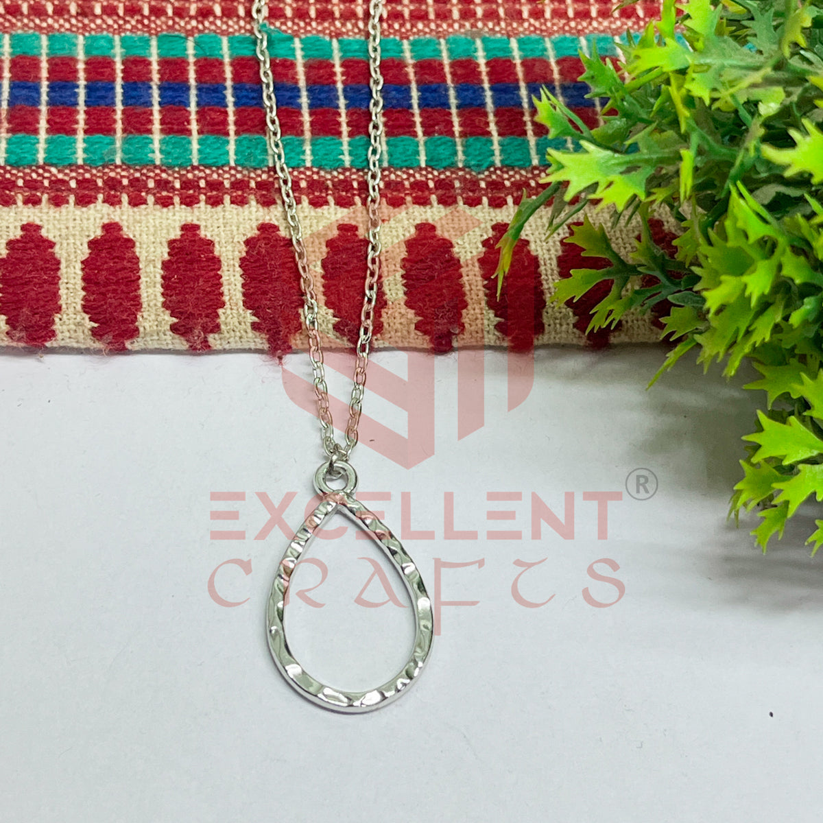 Teardrop Textured Pendant with Chain