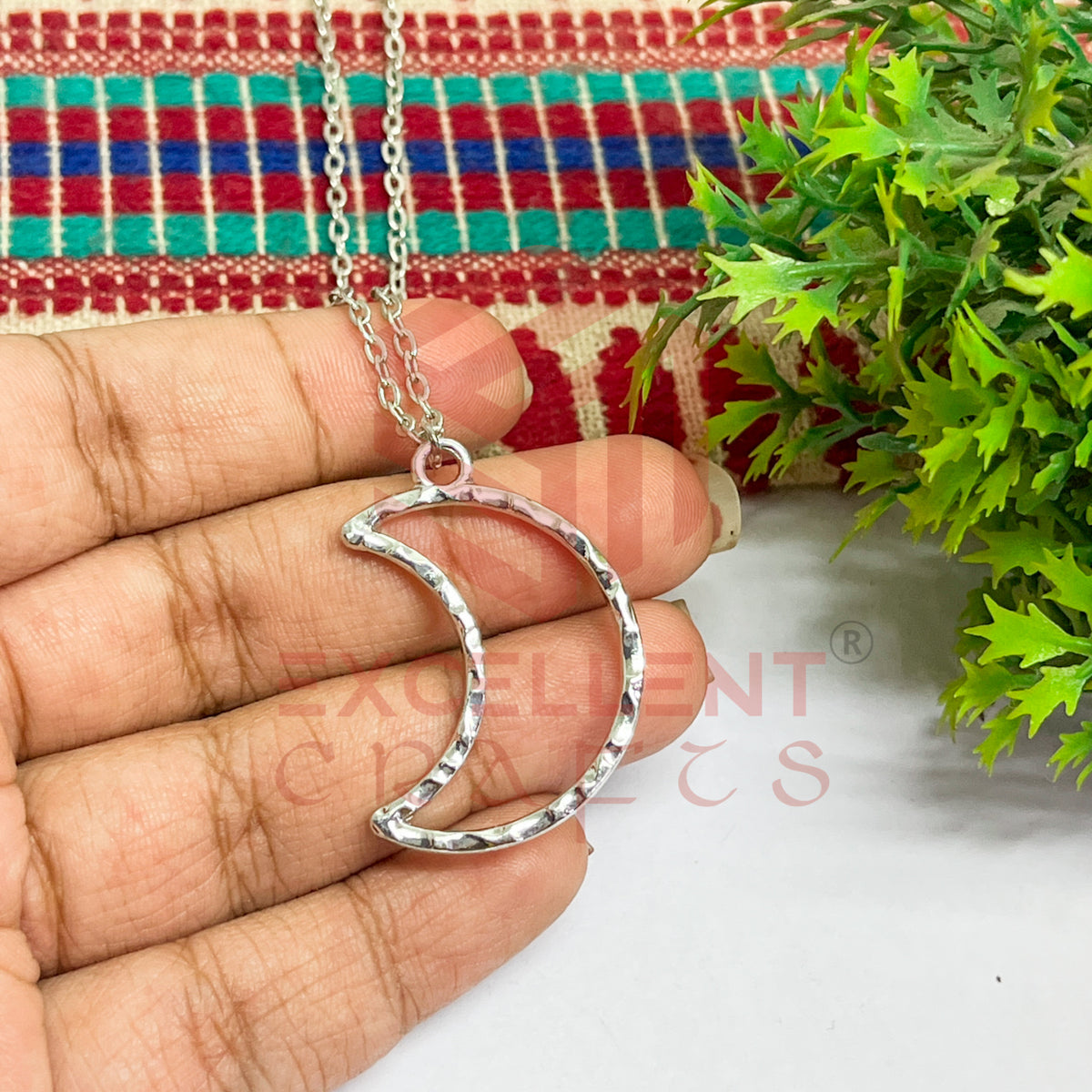 Halfmoon Textured Pendant with Chain