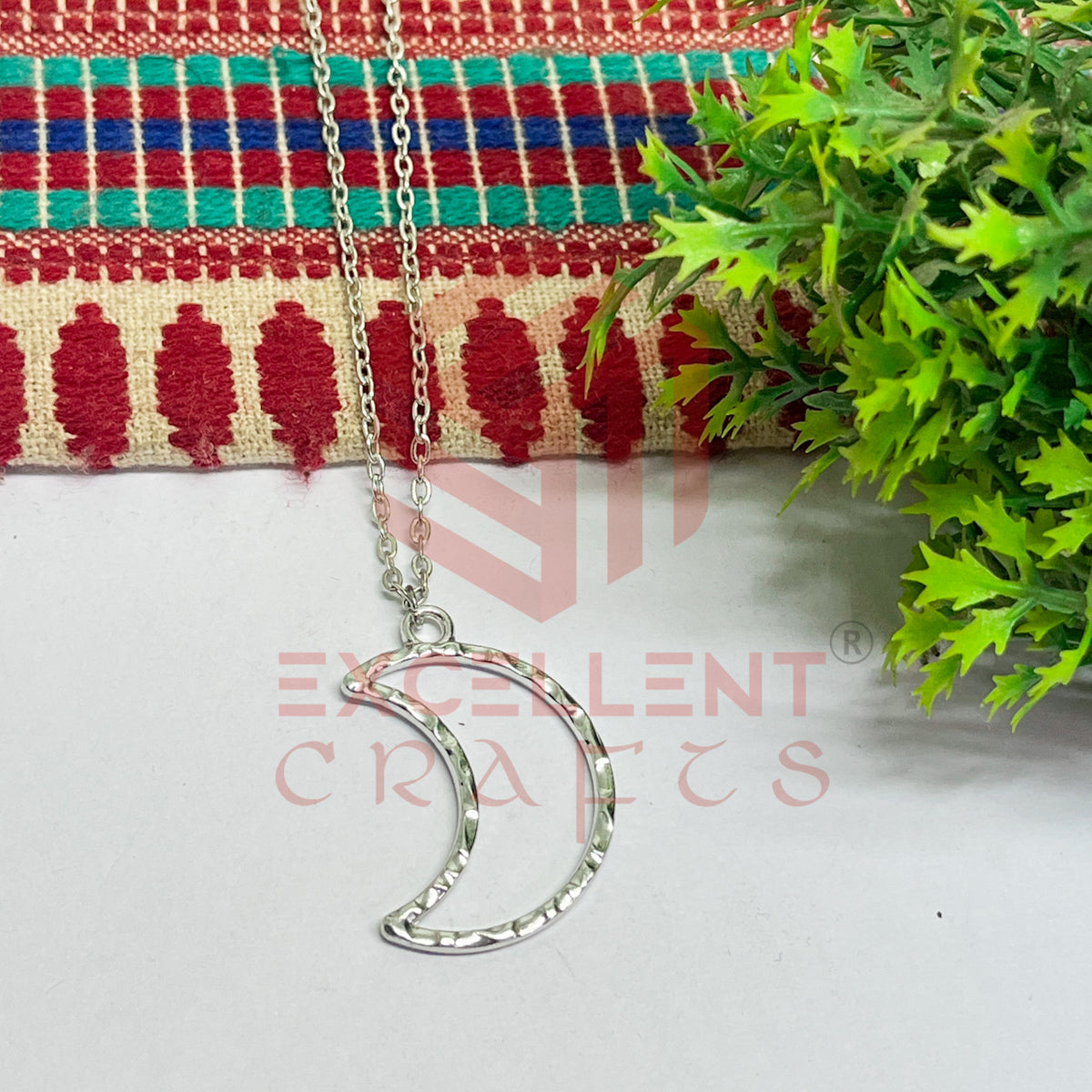 Halfmoon Textured Pendant with Chain