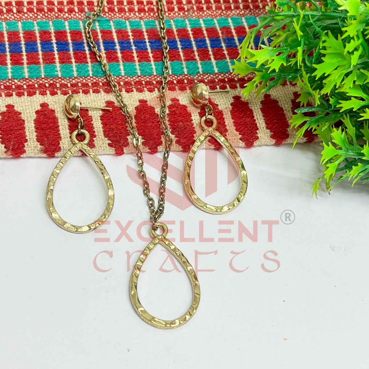 Drop Pendant Necklace with Earrings Bezel Set