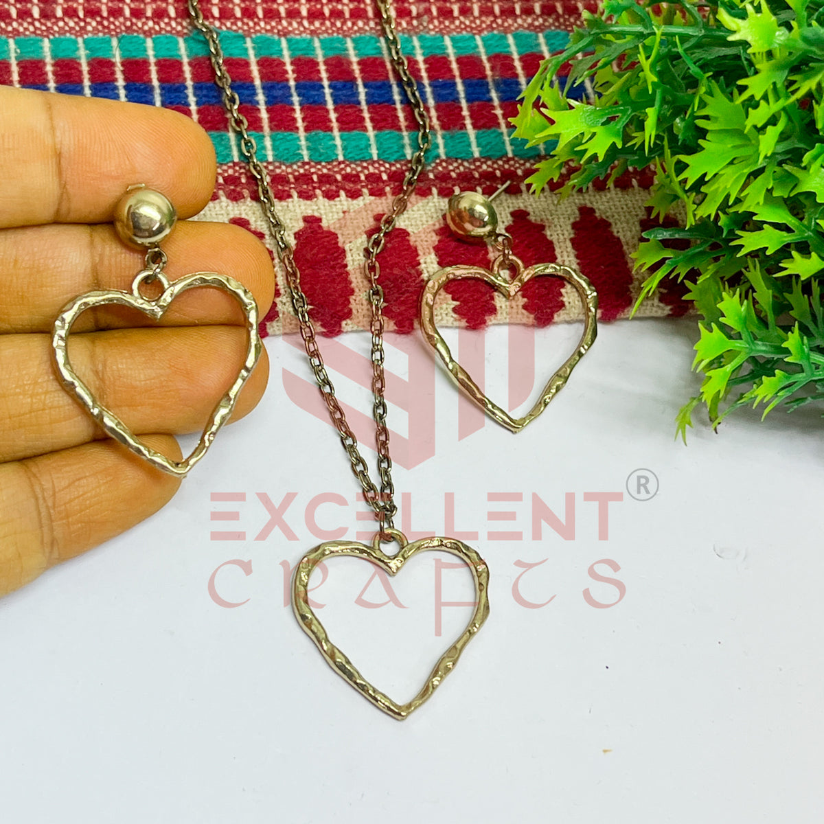 Heart Pendant Necklace with Earrings Bezel Set