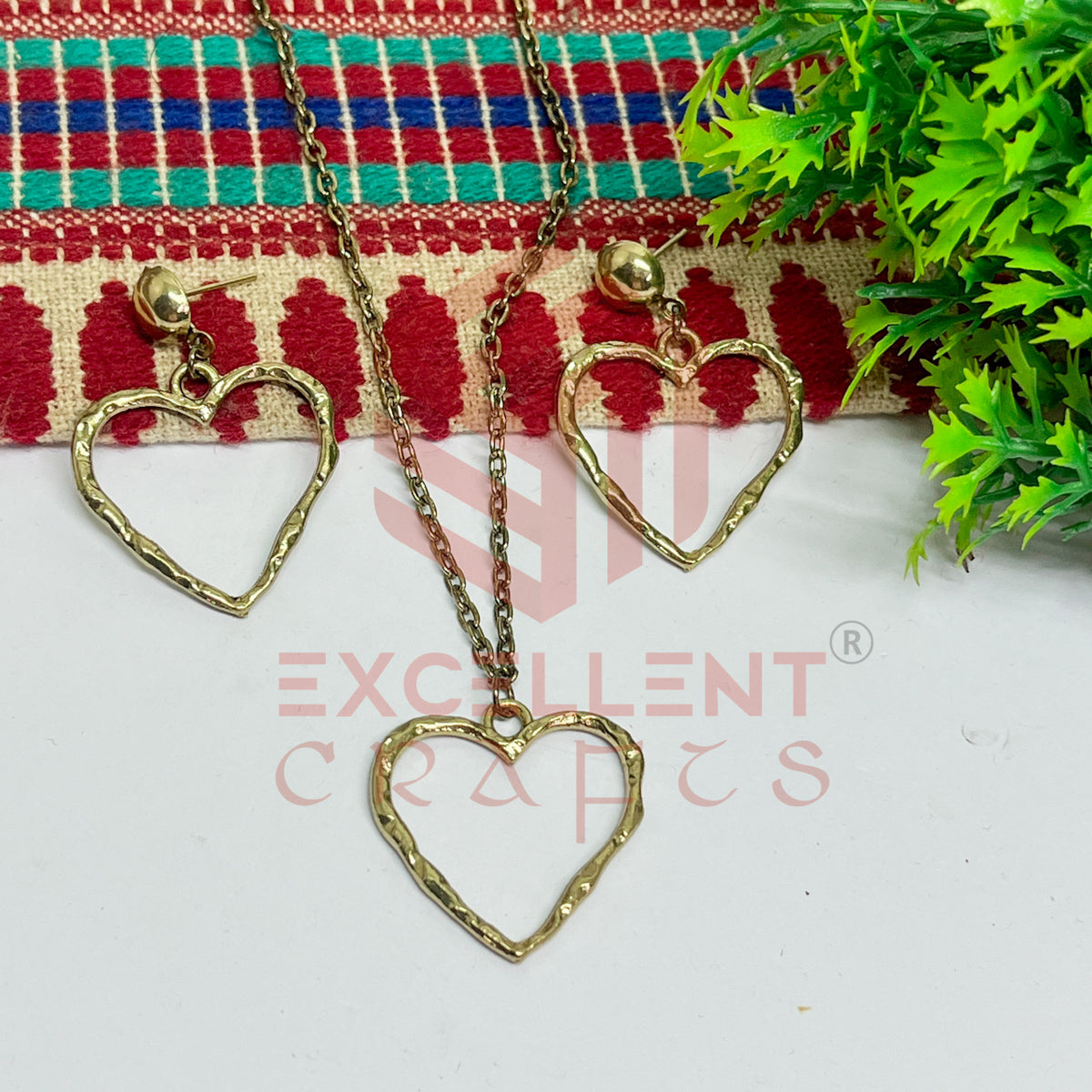 Heart Pendant Necklace with Earrings Bezel Set