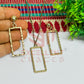 Long Rectangle Pendant Necklace with Earrings Bezel Set