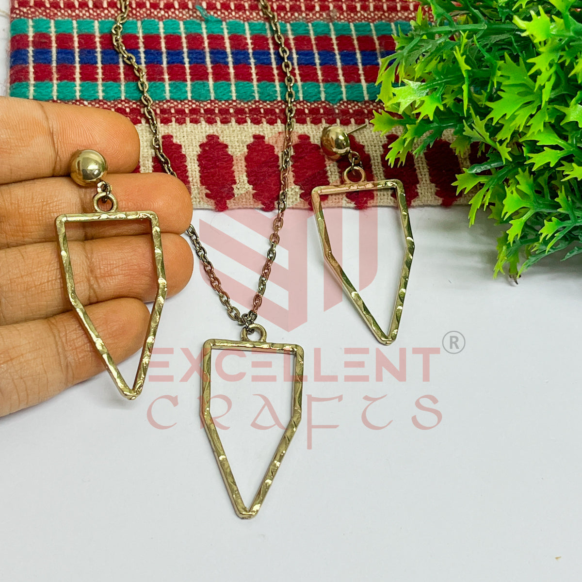 Pentagon Pendant Necklace with Earrings Bezel Set
