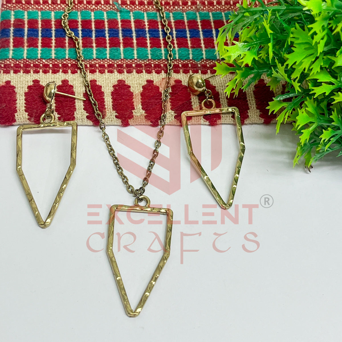 Pentagon Pendant Necklace with Earrings Bezel Set