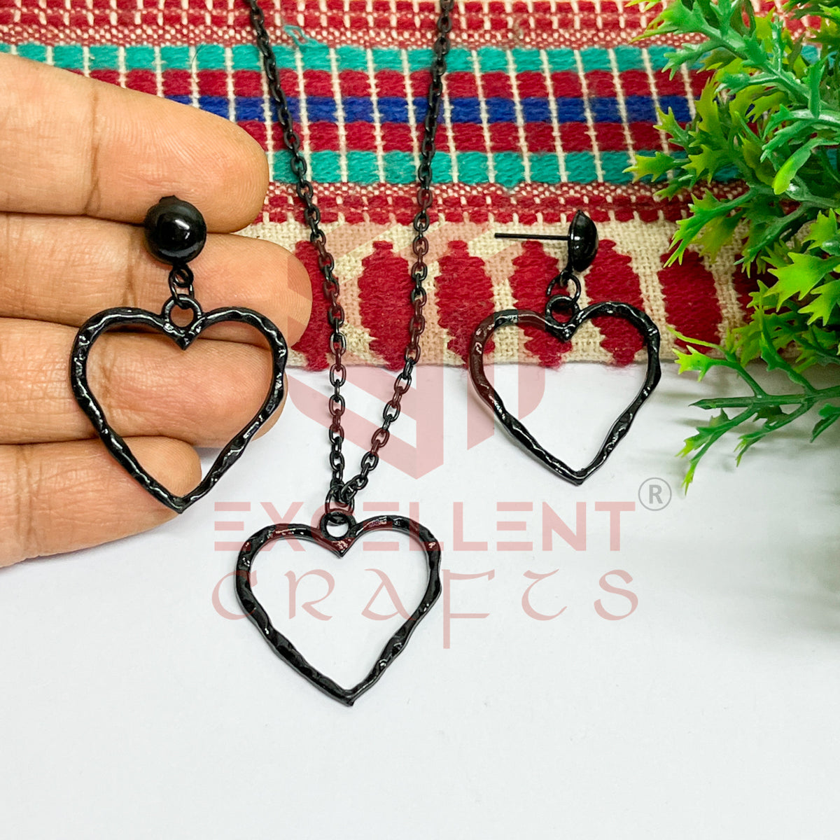 Heart Pendant Necklace with Earrings Bezel Set