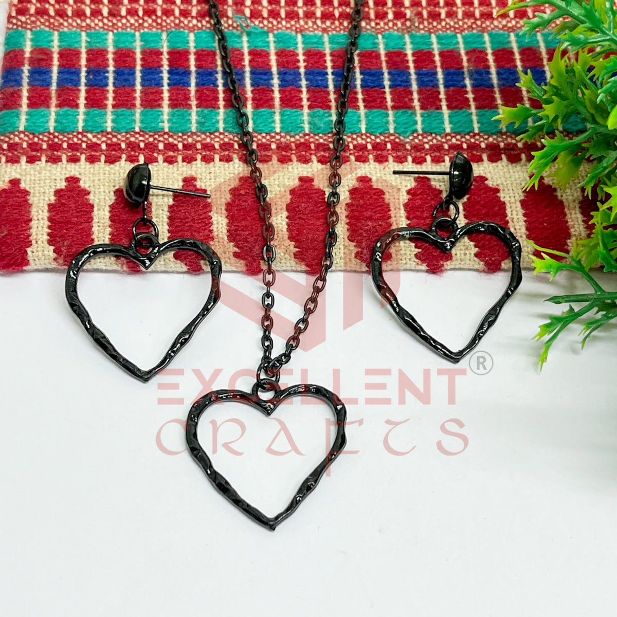 Heart Pendant Necklace with Earrings Bezel Set