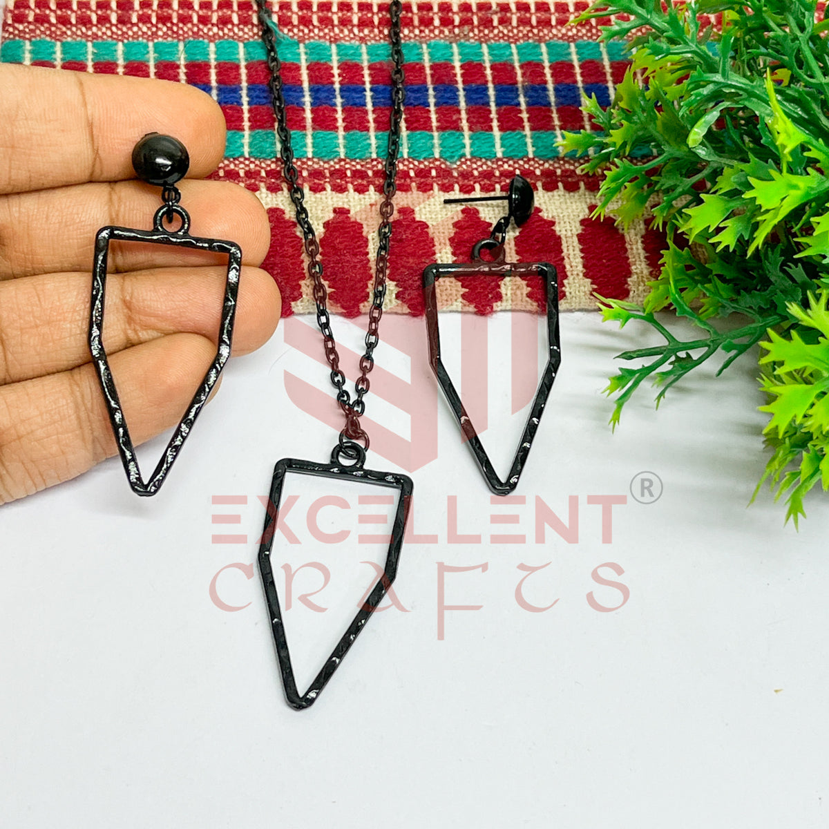 Pentagon Pendant Necklace with Earrings Bezel Set